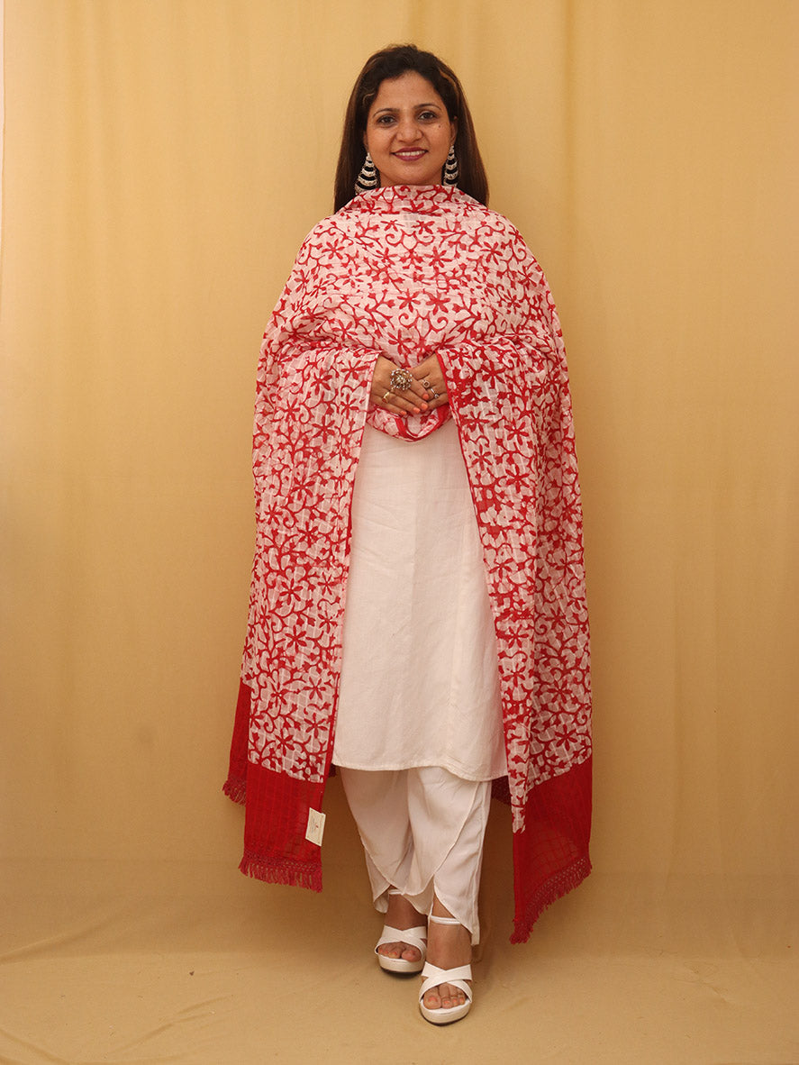 Red Batik Cotton Dupatta - Luxurion World