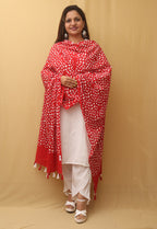 Red And White Batik Printed Cotton Dupatta - Luxurion World