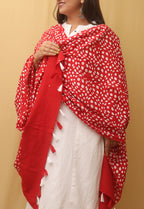Red And White Batik Printed Cotton Dupatta - Luxurion World