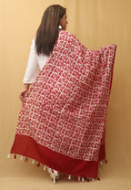 Red And White Batik Printed Cotton Dupatta - Luxurion World