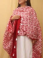 Red And White Batik Printed Cotton Dupatta - Luxurion World