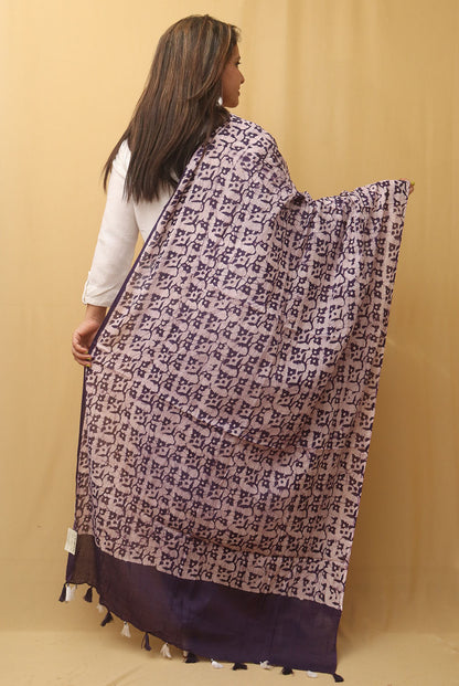 Purple And White Batik Printed Cotton Dupatta - Luxurion World