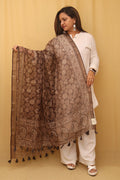 Brown Block Printed Chanderi Silk Dupatta - Luxurion World