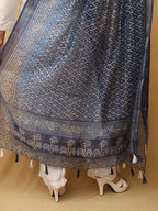 Blue Block Printed Chanderi Silk Dupatta - Luxurion World