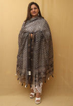 Black Block Printed Chanderi Silk Dupatta - Luxurion World
