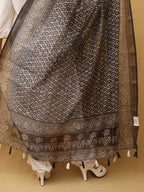 Black Block Printed Chanderi Silk Dupatta - Luxurion World