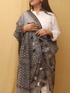 Black Block Printed Chanderi Silk Dupatta - Luxurion World