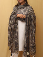 Black Block Printed Chanderi Silk Dupatta - Luxurion World