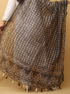 Black Block Printed Chanderi Silk Dupatta - Luxurion World