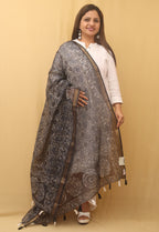 Black Block Printed Chanderi Silk Dupatta - Luxurion World
