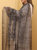 Black Block Printed Chanderi Silk Dupatta - Luxurion World
