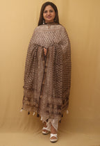 Brown Block Printed Chanderi Silk Dupatta - Luxurion World