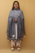 Beautiful Blue Block Printed Chanderi Silk Dupatta With Elegant Tassel - Luxurion World