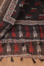 Chic Black Block Printed Chanderi Silk Dupatta With Elegant Tassel - Luxurion World