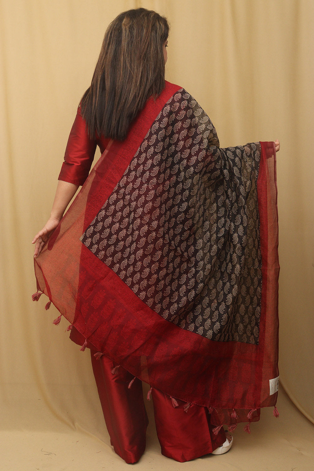 Elegant Black Block Printed Chanderi Silk Dupatta - Luxurion World