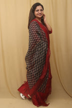 Elegant Black Block Printed Chanderi Silk Dupatta - Luxurion World