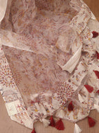 White Block Printed Organza Handwoven Border Dupatta - Luxurion World
