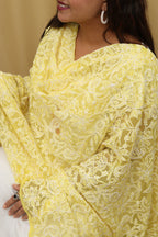 Yellow Chikankari Georgette Dupatta with Hand Embroidery - Luxurion World