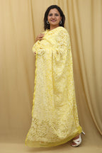 Yellow Chikankari Georgette Dupatta with Hand Embroidery - Luxurion World