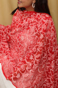Stunning Red Hand Embroidered Chikankari Georgette Dupatta - Luxurion World