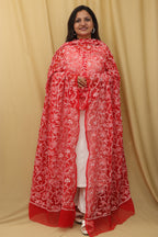 Stunning Red Hand Embroidered Chikankari Georgette Dupatta - Luxurion World