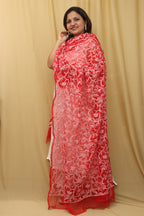 Stunning Red Hand Embroidered Chikankari Georgette Dupatta - Luxurion World