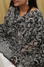 Elegant Black Hand Embroidered Chikankari Georgette Dupatta - Luxurion World