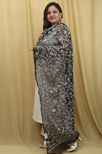 Elegant Black Hand Embroidered Chikankari Georgette Dupatta - Luxurion World