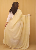 Yellow Embroidered Chikankari Georgette Dupatta - Luxurion World