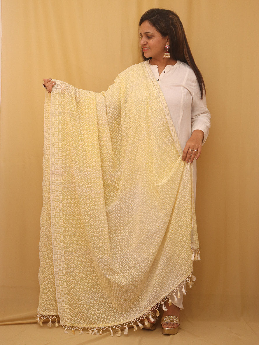Yellow Embroidered Chikankari Georgette Dupatta - Luxurion World