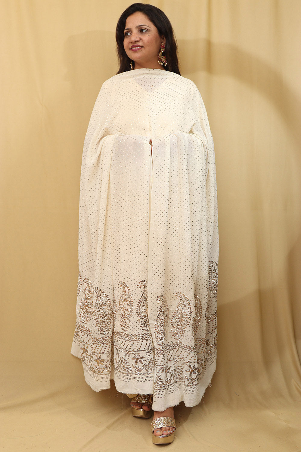Dyeable Hand Embroidered Georgette Dupatta with Mukaish work - Luxurion World- Crafted Heirlooms