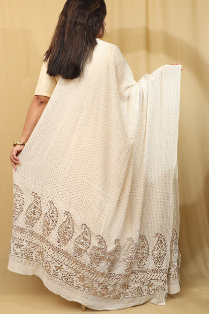 Dyeable Hand Embroidered Georgette Dupatta with Mukaish work - Luxurion World