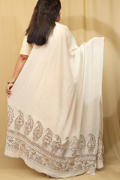 Dyeable Hand Embroidered Georgette Dupatta with Mukaish work - Luxurion World- Crafted Heirlooms