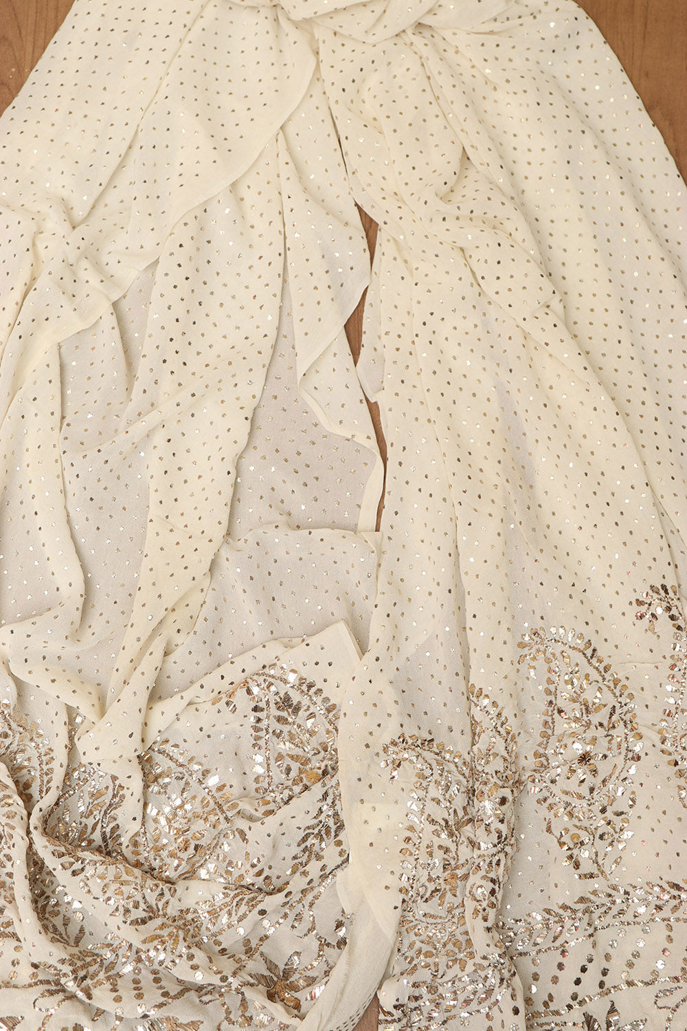 Dyeable Hand Embroidered Georgette Dupatta with Mukaish work - Luxurion World- Crafted Heirlooms