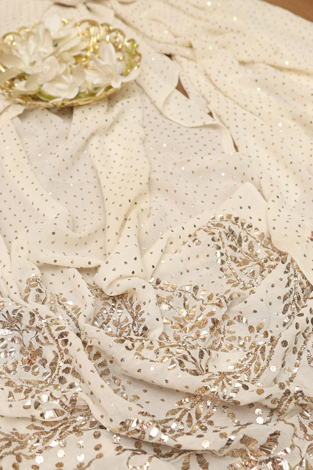 Dyeable Hand Embroidered Georgette Dupatta with Mukaish work - Luxurion World- Crafted Heirlooms