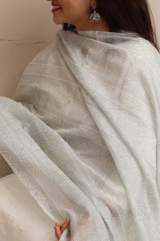 LUXURION WORLD - Grey Digital Printed Chanderi Dupatta with Handcrafted Tassels – Traditional Wear for Women, Lightweight & Elegant - Luxurion World