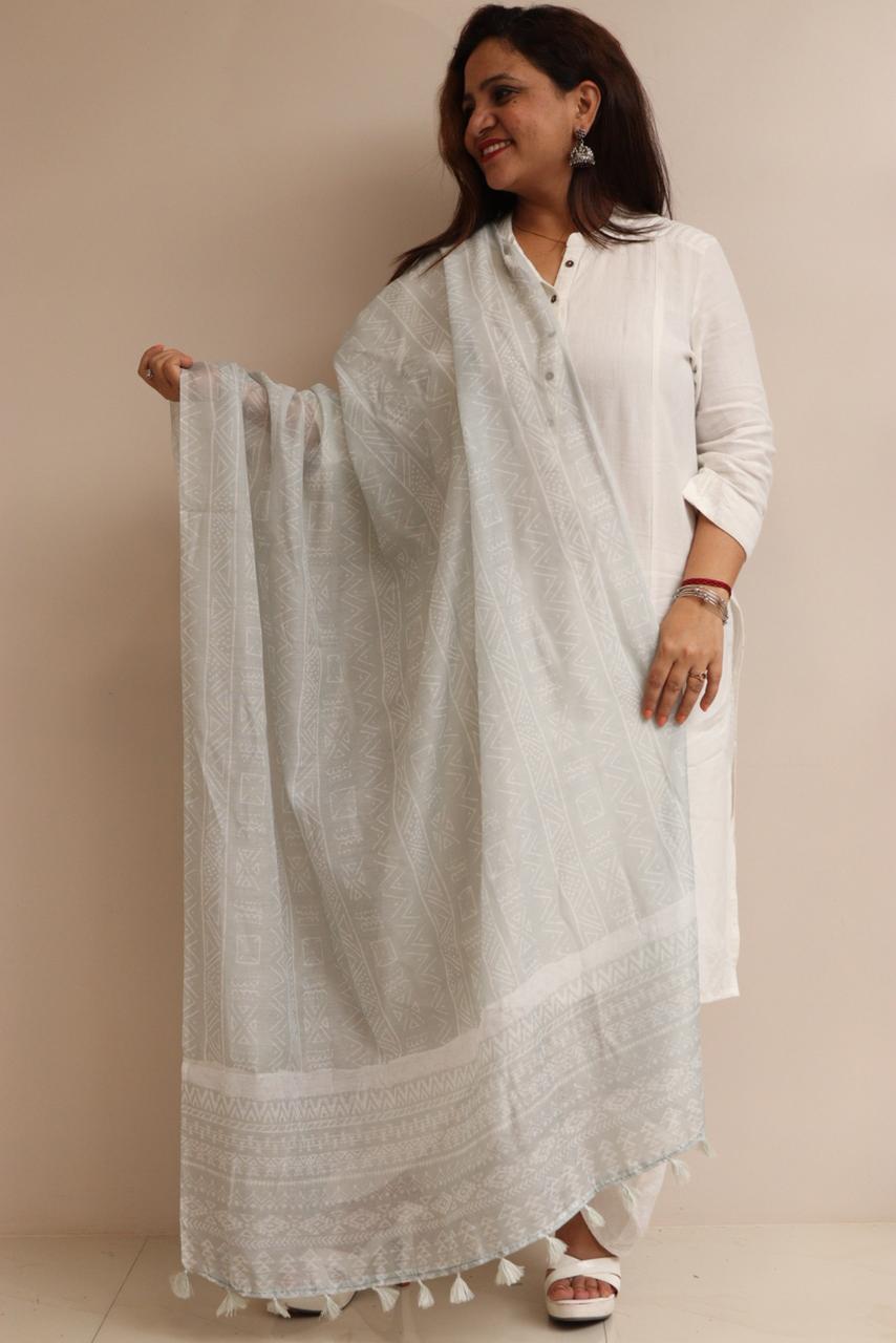 Luxurion World- Crafted Heirlooms - Grey Digital Printed Chanderi Dupatta with Handcrafted Tassels â€“ Traditional Wear for Women, Lightweight & Elegant - Luxurion World- Crafted Heirlooms