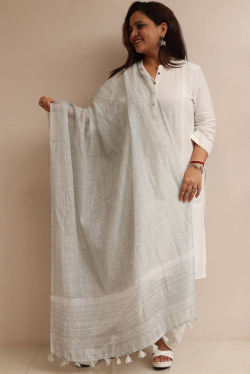 Luxurion World- Crafted Heirlooms - Grey Digital Printed Chanderi Dupatta with Handcrafted Tassels â€“ Traditional Wear for Women, Lightweight & Elegant - Luxurion World- Crafted Heirlooms