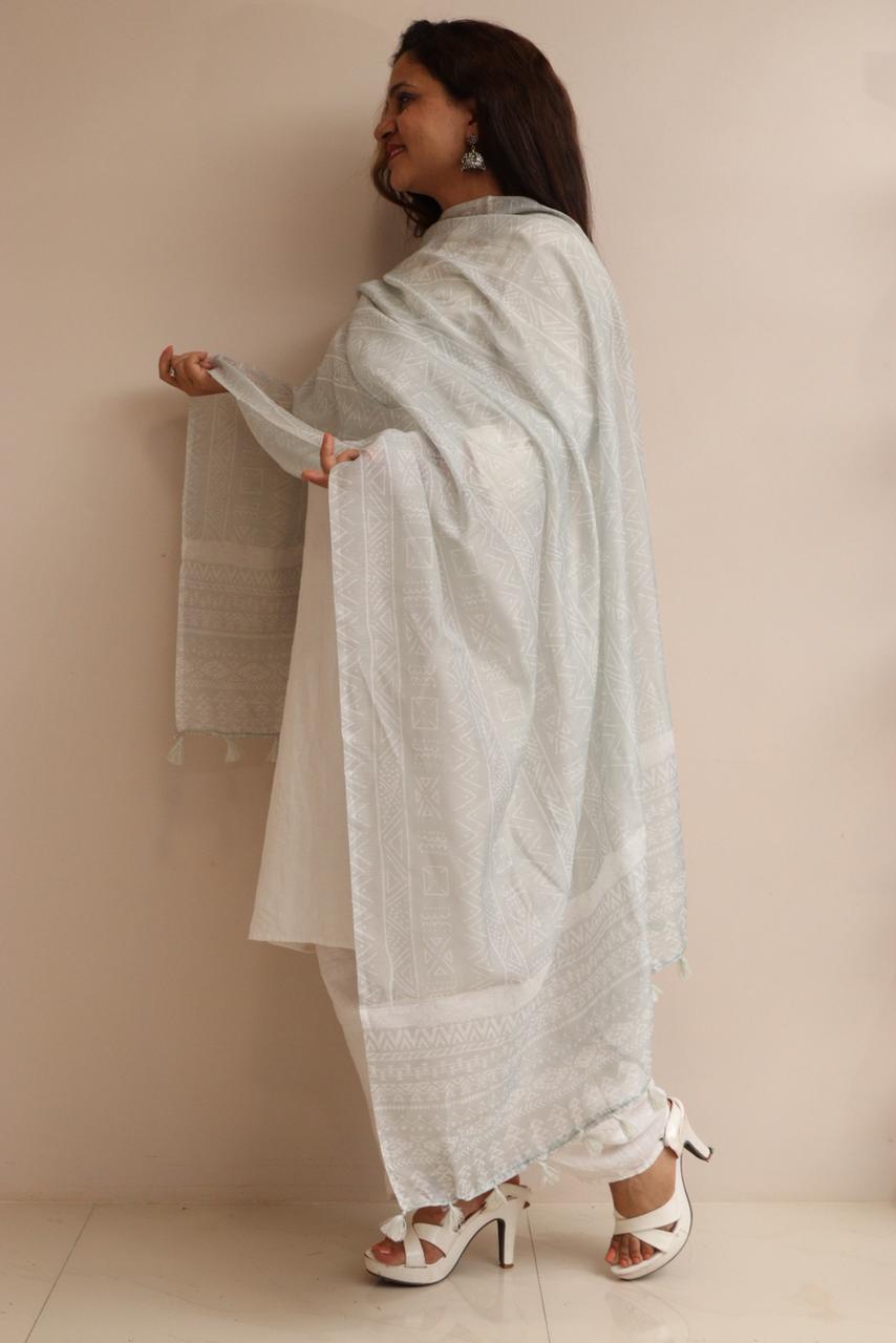 Luxurion World- Crafted Heirlooms - Grey Digital Printed Chanderi Dupatta with Handcrafted Tassels â€“ Traditional Wear for Women, Lightweight & Elegant - Luxurion World- Crafted Heirlooms
