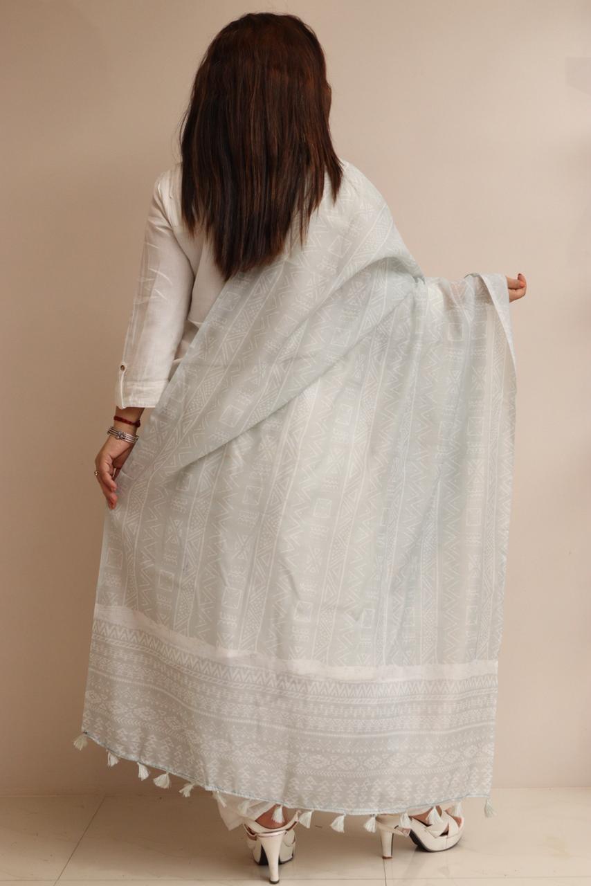 Luxurion World- Crafted Heirlooms - Grey Digital Printed Chanderi Dupatta with Handcrafted Tassels â€“ Traditional Wear for Women, Lightweight & Elegant - Luxurion World- Crafted Heirlooms