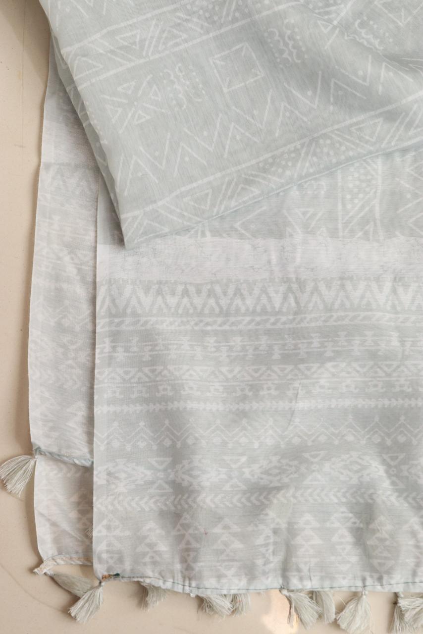 Luxurion World- Crafted Heirlooms - Grey Digital Printed Chanderi Dupatta with Handcrafted Tassels â€“ Traditional Wear for Women, Lightweight & Elegant - Luxurion World- Crafted Heirlooms