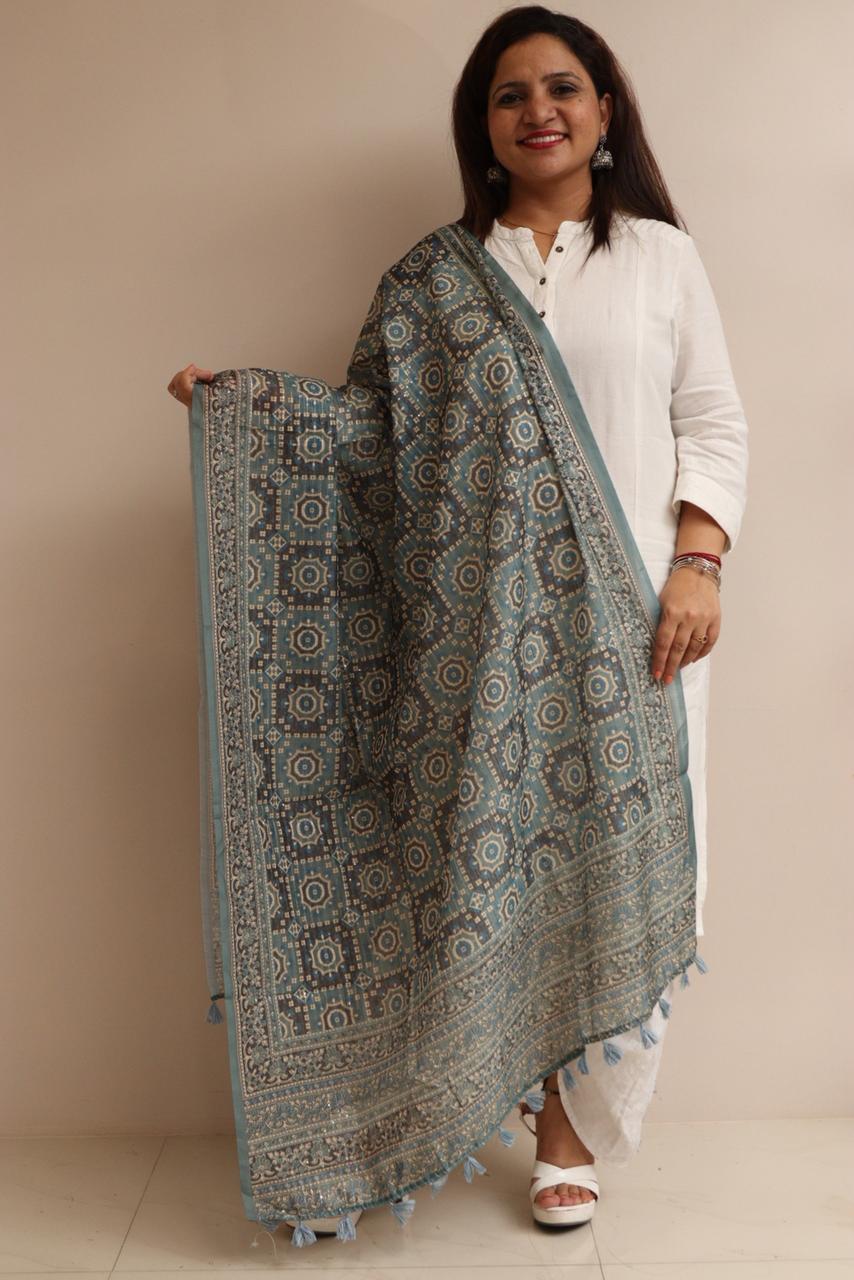 Luxurion World- Crafted Heirlooms - Multicolor Digital Printed Chanderi Dupatta with Handcrafted Tassels â€“ Traditional Wear for Women, Lightweight & Elegant - Luxurion World- Crafted Heirlooms