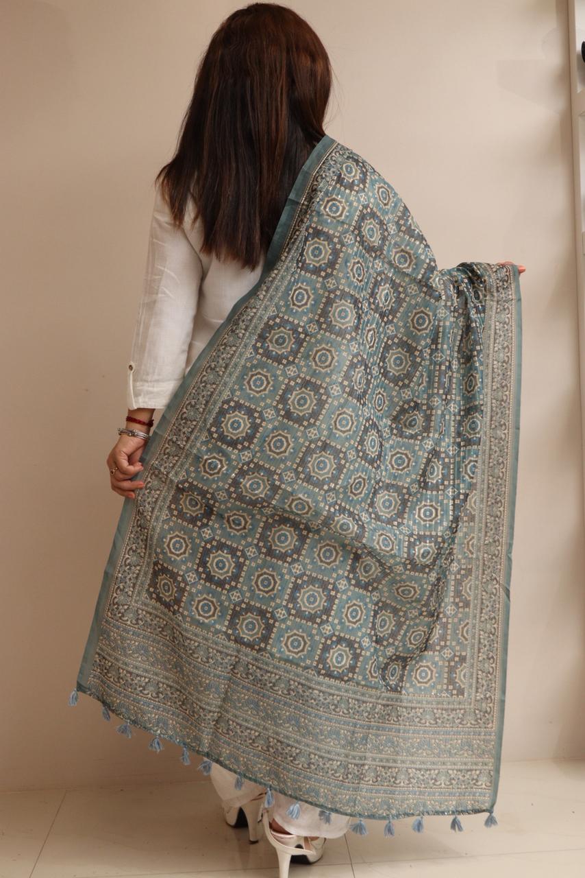 Luxurion World- Crafted Heirlooms - Multicolor Digital Printed Chanderi Dupatta with Handcrafted Tassels â€“ Traditional Wear for Women, Lightweight & Elegant - Luxurion World- Crafted Heirlooms