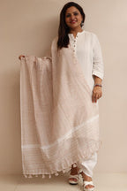 LUXURION WORLD - Cream Digital Printed Chanderi Dupatta with Handcrafted Tassels â€“ Traditional Wear for Women, Lightweight & Elegant - Luxurion World