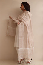 LUXURION WORLD - Cream Digital Printed Chanderi Dupatta with Handcrafted Tassels â€“ Traditional Wear for Women, Lightweight & Elegant - Luxurion World