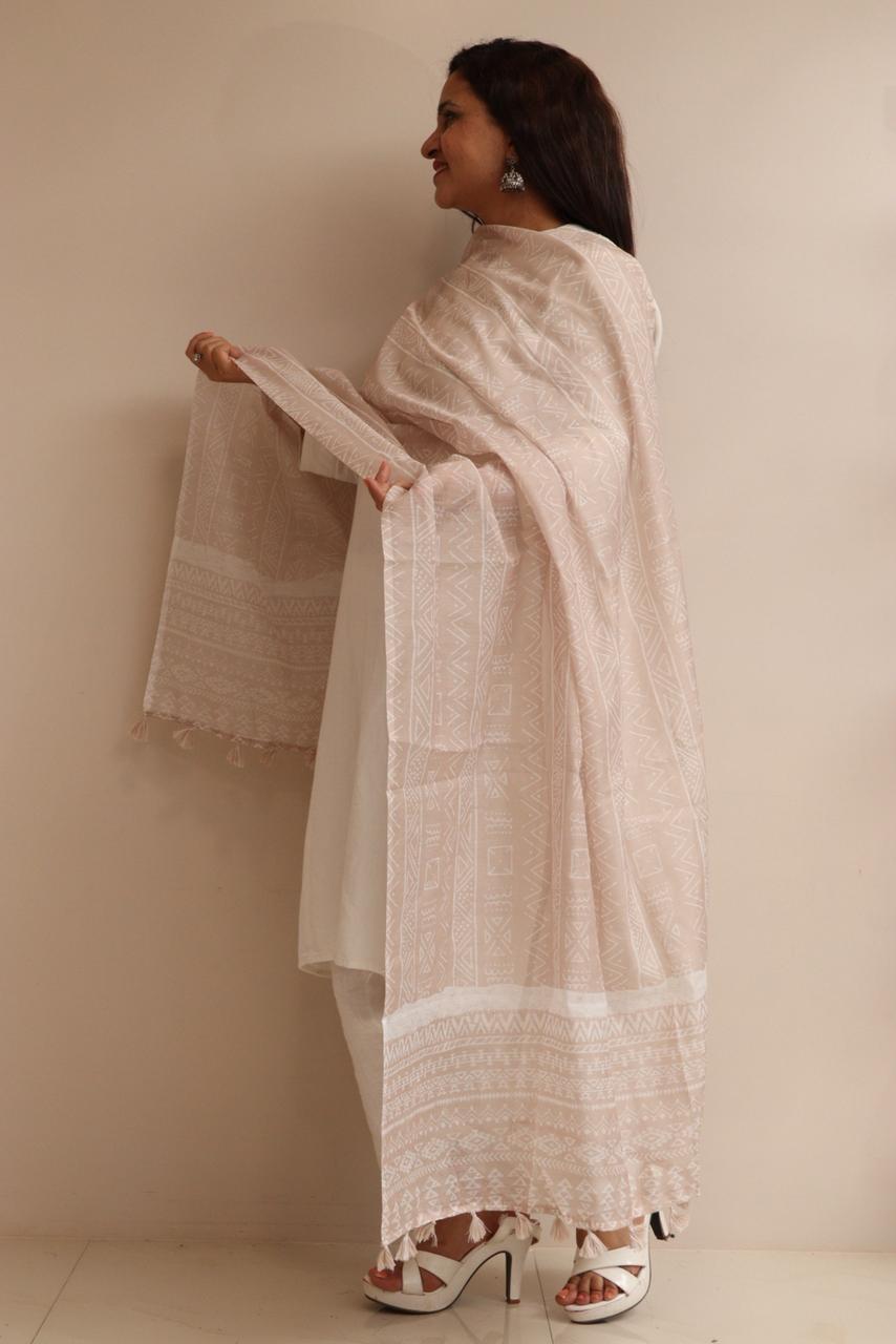 LUXURION WORLD - Cream Digital Printed Chanderi Dupatta with Handcrafted Tassels â€“ Traditional Wear for Women, Lightweight & Elegant - Luxurion World