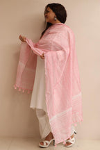 Luxurion World- Crafted Heirlooms - Pink Digital Printed Chanderi Dupatta with Handcrafted Tassels â€“ Traditional Wear for Women, Lightweight & Elegant - Luxurion World- Crafted Heirlooms