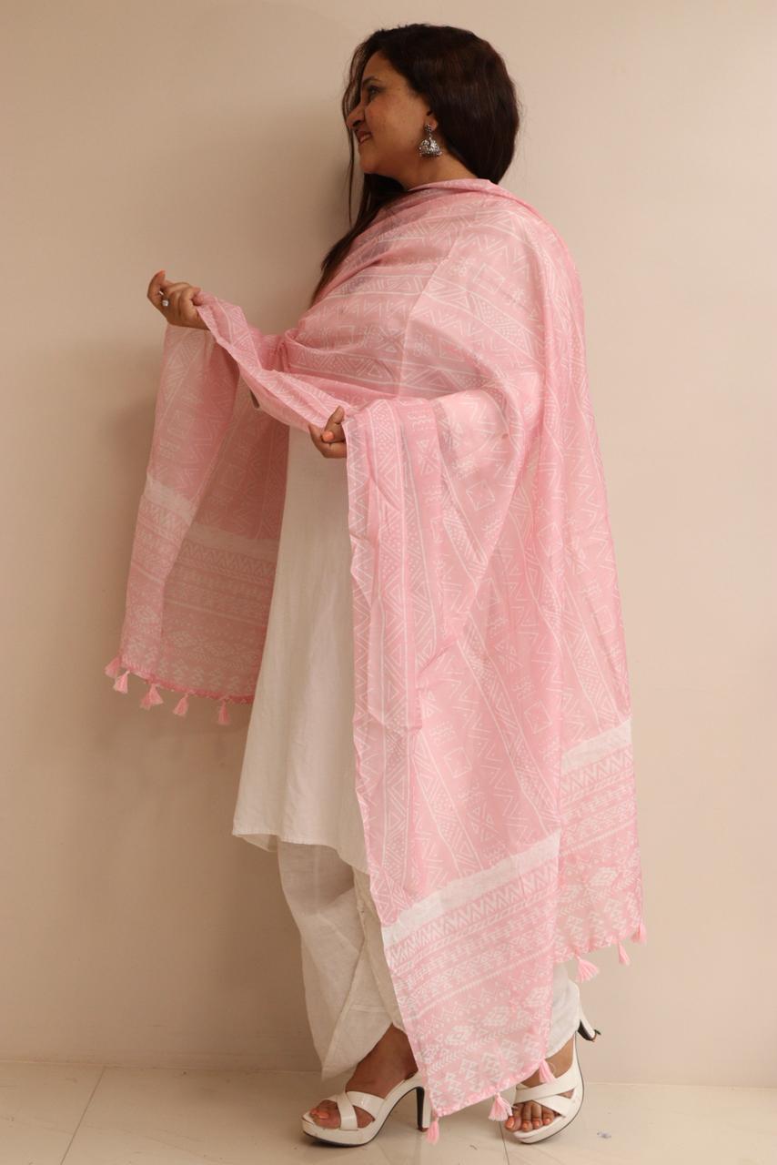 Luxurion World- Crafted Heirlooms - Pink Digital Printed Chanderi Dupatta with Handcrafted Tassels â€“ Traditional Wear for Women, Lightweight & Elegant - Luxurion World- Crafted Heirlooms