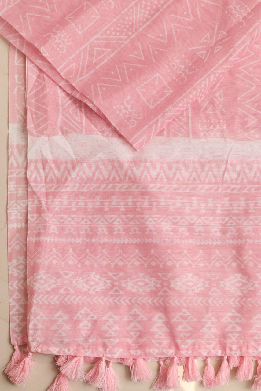 Luxurion World- Crafted Heirlooms - Pink Digital Printed Chanderi Dupatta with Handcrafted Tassels â€“ Traditional Wear for Women, Lightweight & Elegant - Luxurion World- Crafted Heirlooms
