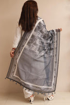 Luxurion World- Crafted Heirlooms - Grey Digital Printed Chanderi Dupatta with Handcrafted Tassels â€“ Traditional Wear for Women, Lightweight & Elegant - Luxurion World- Crafted Heirlooms